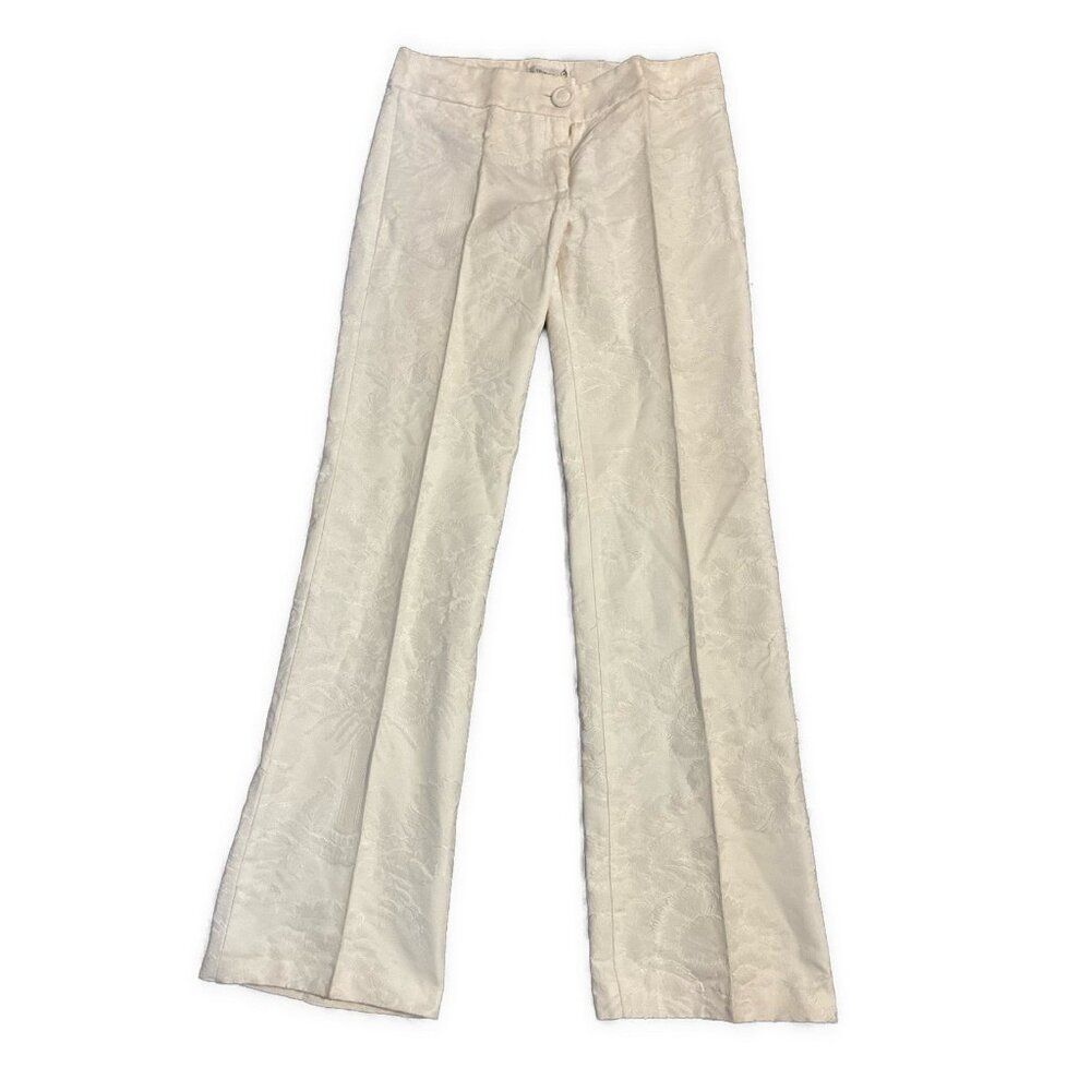 Blanco Women’s Solid White Floral Print Mid Rise Pants Medium